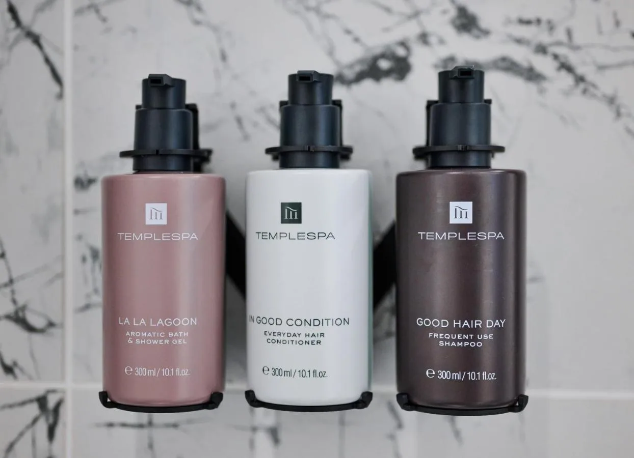 a group of three products sitting on a counter at The Halyard Liverpool, Vignette Collection by IHG in Liverpool